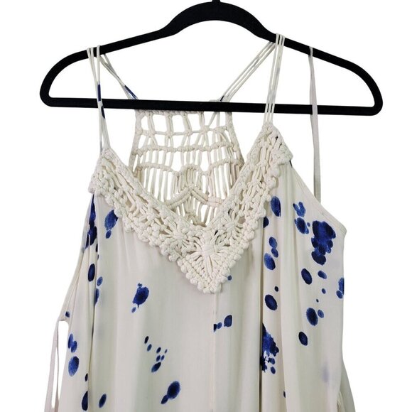 Anthropologie Maeve Inkdrop Midi Dress Tie Waist Blue White Crochet Size Large - Picture 4 of 12